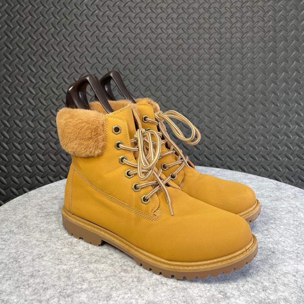 Wild Diva Brown Lace Up Ankle Boots Faux Fur‎ Streetwear Boots Women's Size 7